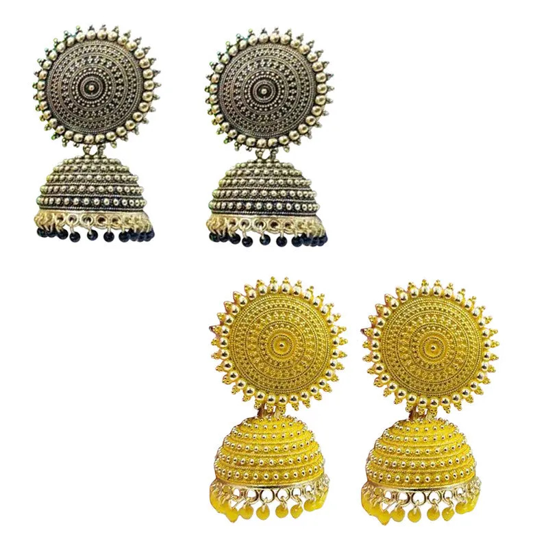 Combo of 2 Yellow and Black Pearls Drop Dome Shape Jhumki