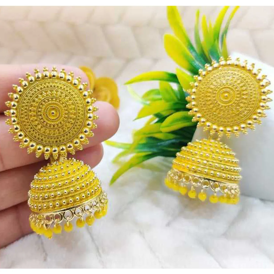 Combo of 2 Yellow and Black Pearls Drop Dome Shape Jhumki