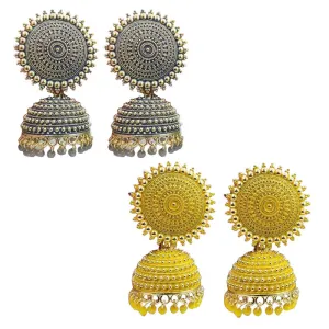 Combo of 2 Yellow and Grey Pearls Dome Shape Jhumki
