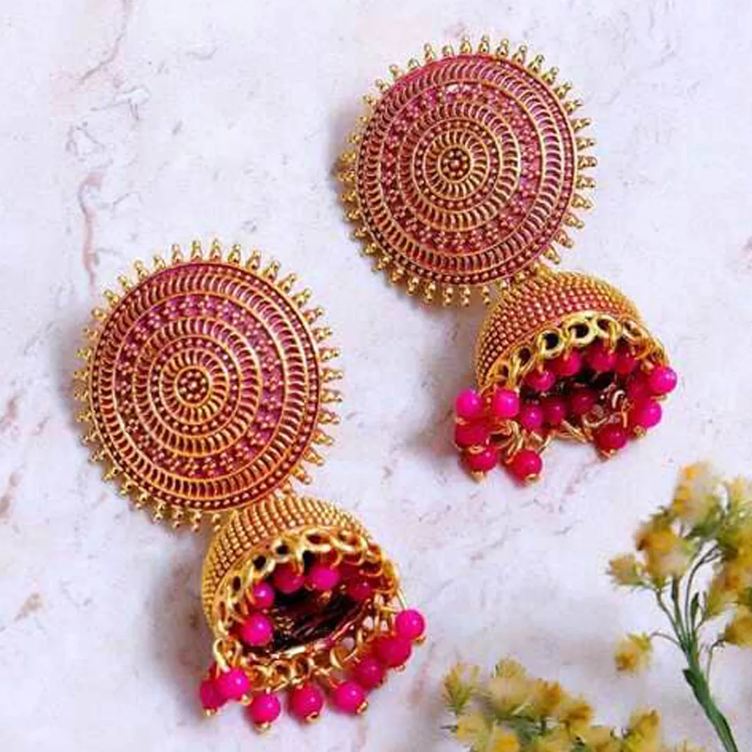 Combo of 2 Yellow and Pink Pearls Dome Shape Jhumki