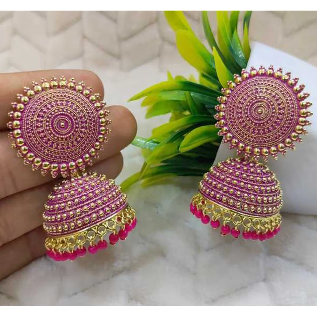 Combo of 2 Yellow and Pink Pearls Dome Shape Jhumki