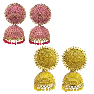 Combo of 2 Yellow and Pink Pearls Dome Shape Jhumki