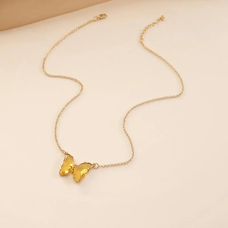 Combo Of 2 Yellow Pink Crystal Butterfly Pendant