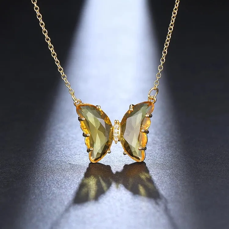 Combo Of 2 Yellow Pink Crystal Butterfly Pendant