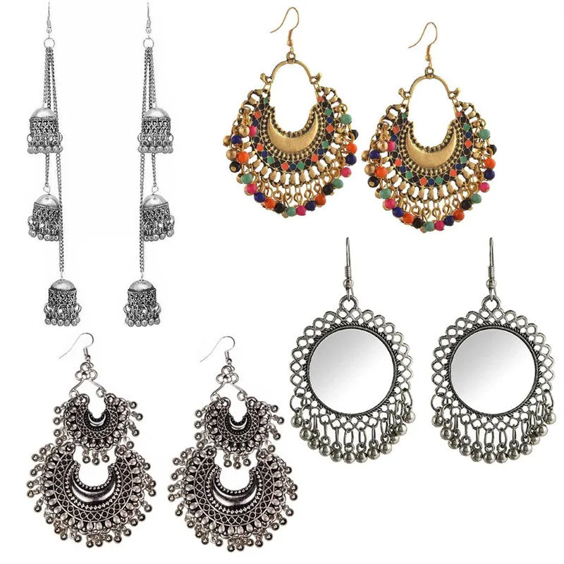 Combo of 4 Golden and Silver Mirror Jhumki