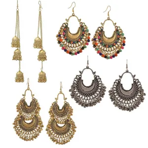 Combo of 4 Oxidized Layered Hanging Jhumki
