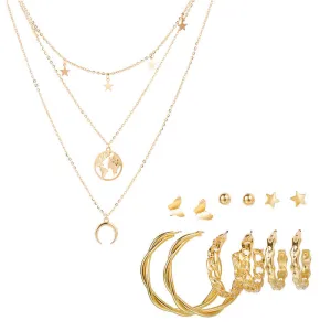 Combo Of Layered Earth Star Pendant With Earring Set