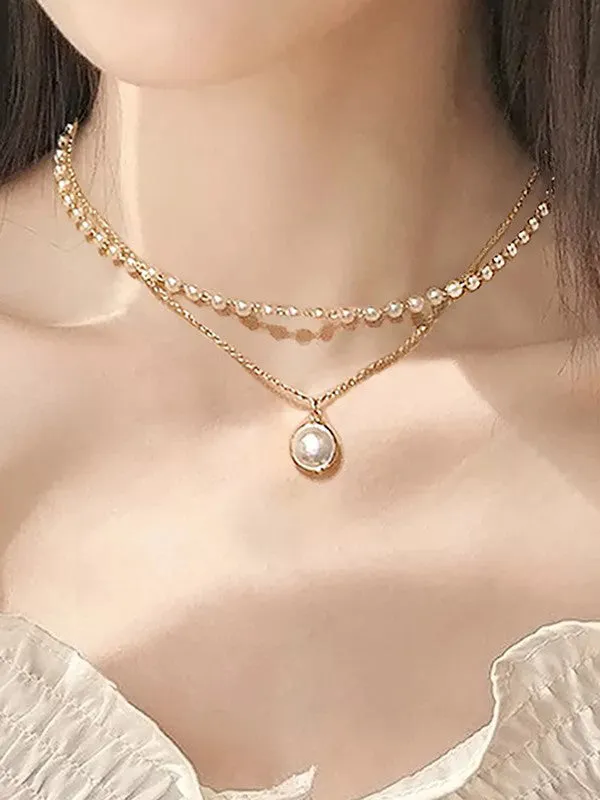 Combo Of Layered Pearl Pendant With Earring Set