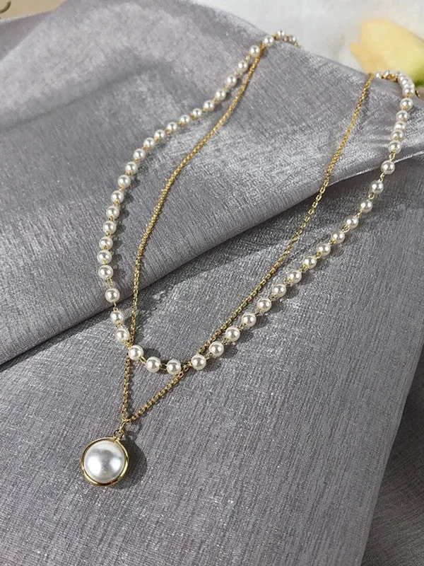Combo Of Layered Pearl Pendant With Earring Set