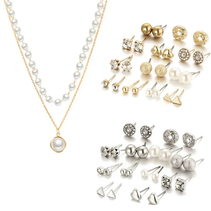 Combo Of Layered Pearl Pendant With Earring Set