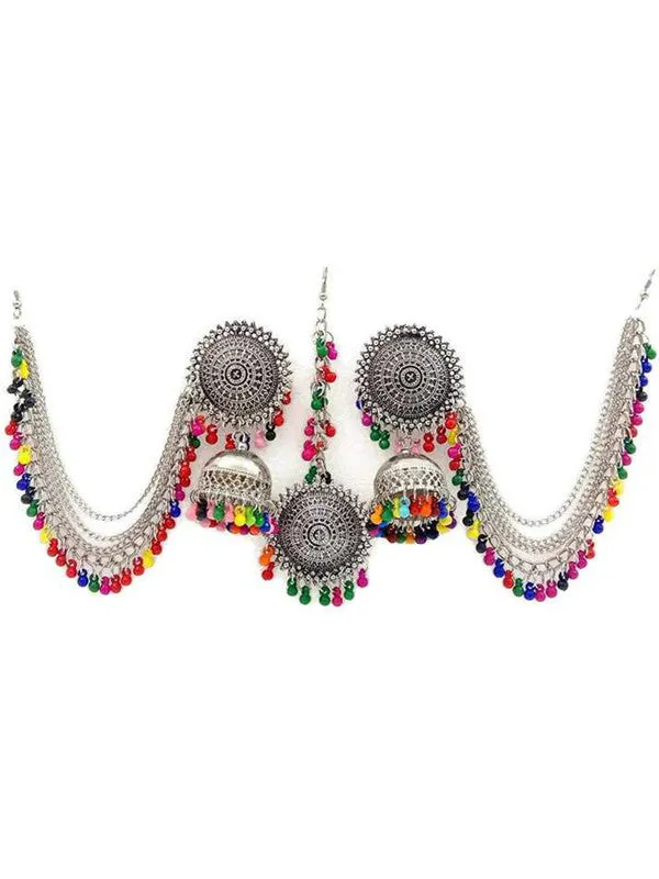 Combo of Multicolor Bracelet Bahubali Earrings With Maang Tikka
