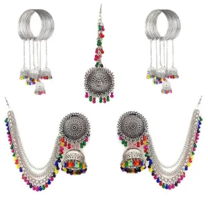 Combo of Multicolor Bracelet Bahubali Earrings With Maang Tikka