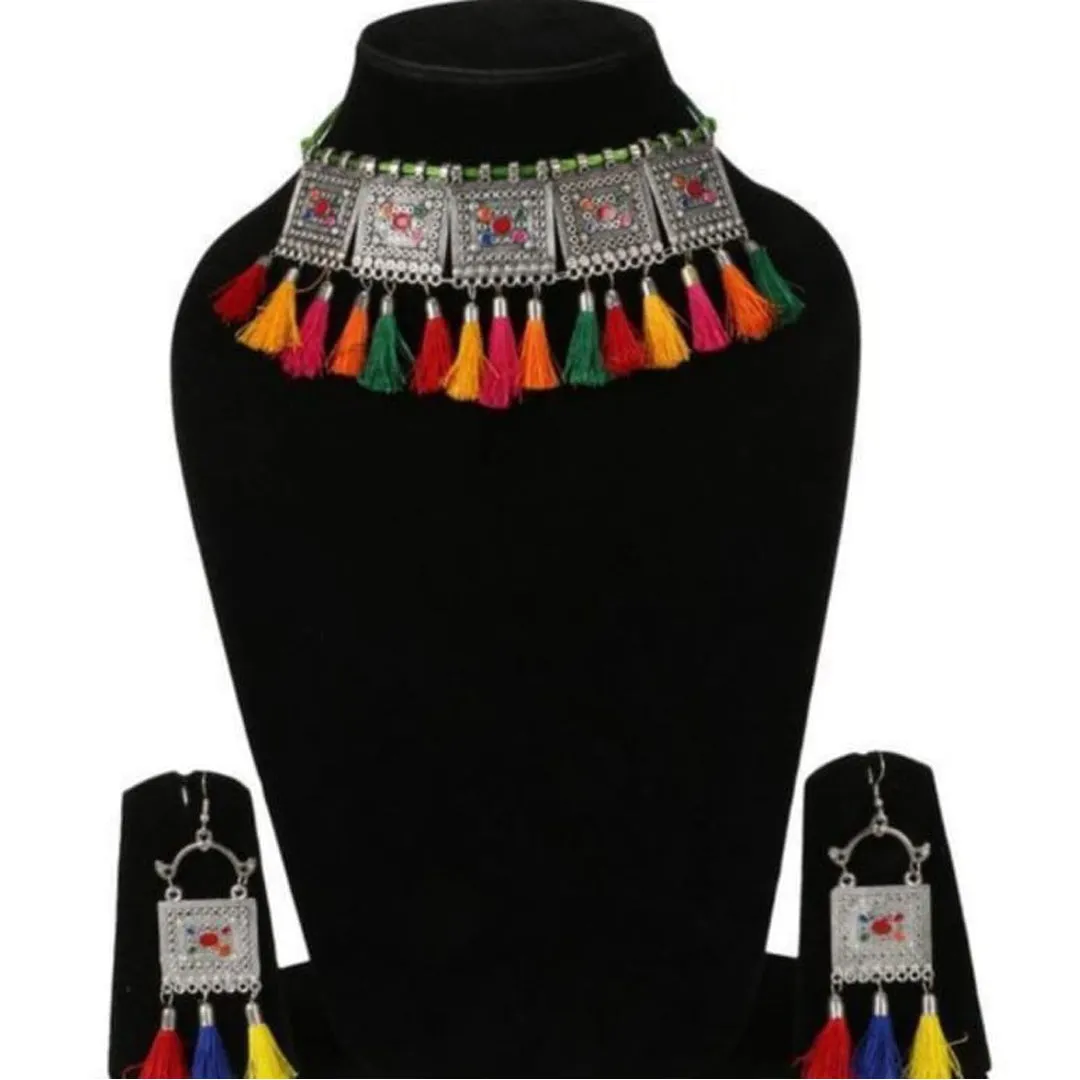 Combo of Oxidised Silver Multicolor Bracelet and Jewelry set