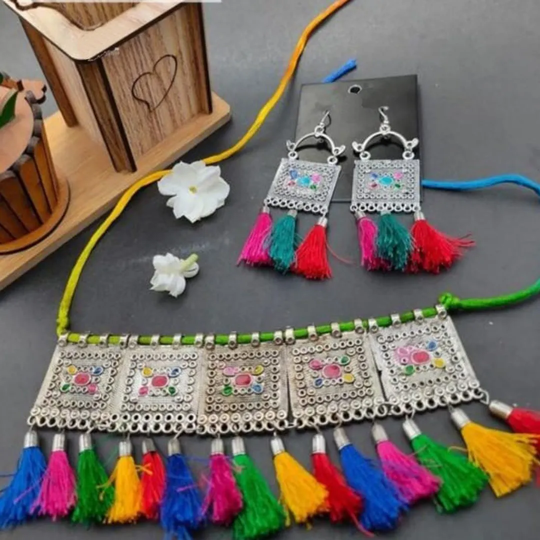 Combo of Oxidised Silver Multicolor Bracelet and Jewelry set
