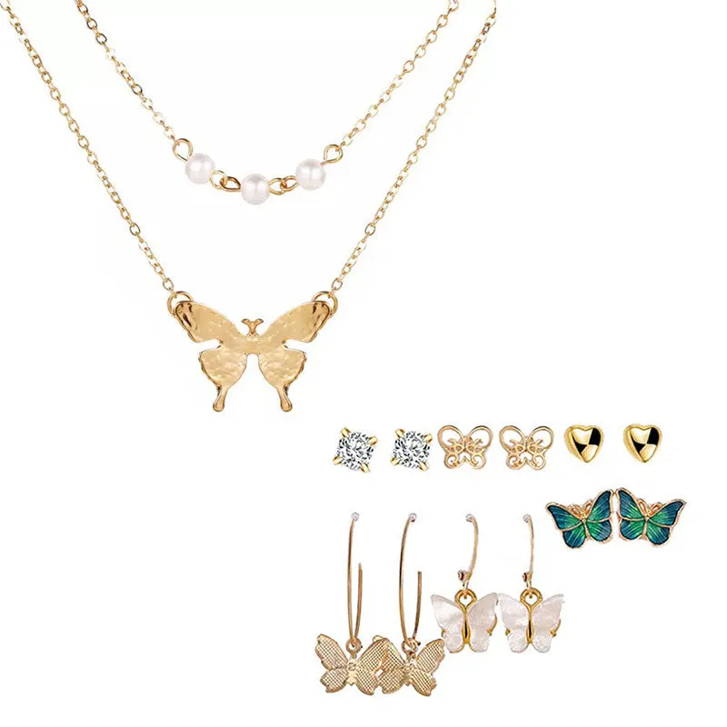 Combo Of Pearl Butterfly Pendant With Earring Set