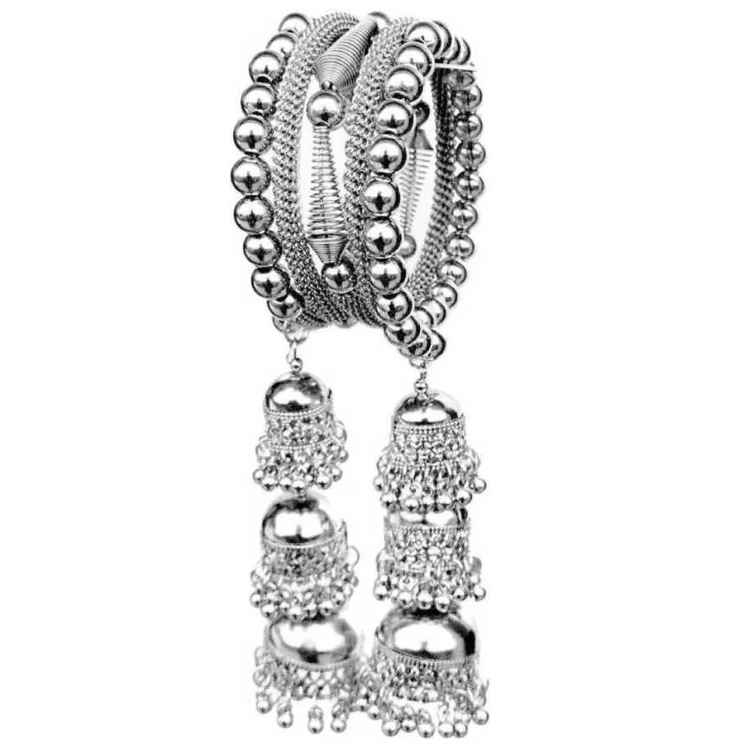 Combo of Silver Jewelry Set With Maang Tikka and Bangle Bracelet