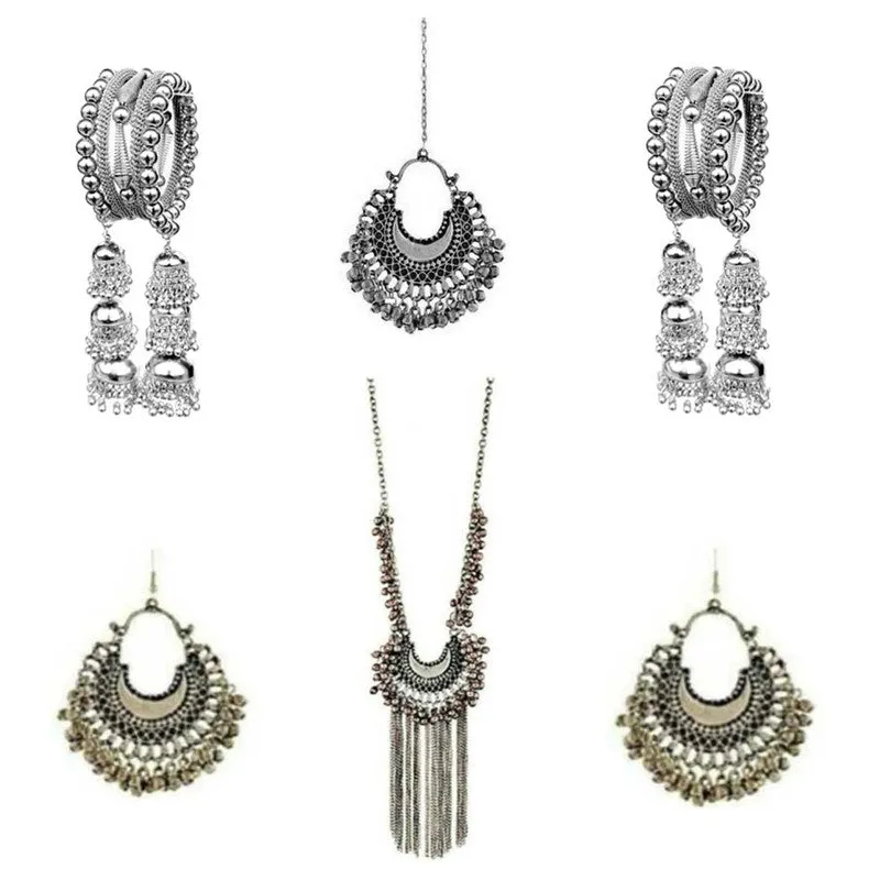 Combo of Silver Jewelry Set With Maang Tikka and Bangle Bracelet