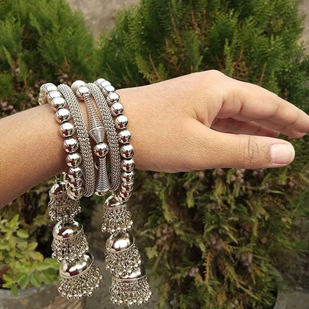 Combo of Silver Jewelry Set With Maang Tikka and Bangle Bracelet