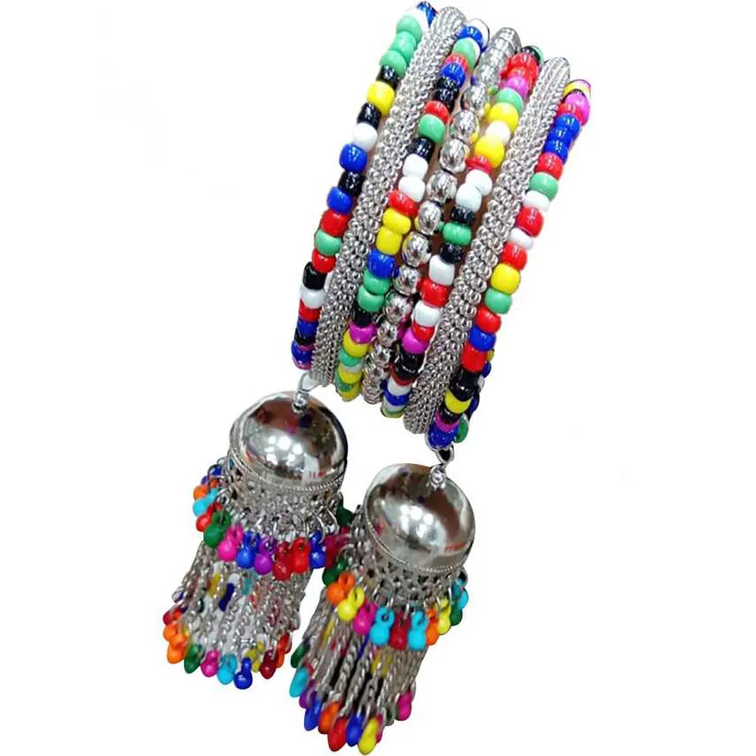 Combo of Silver Layered Jhumki and Hanging Bangle Bracelet