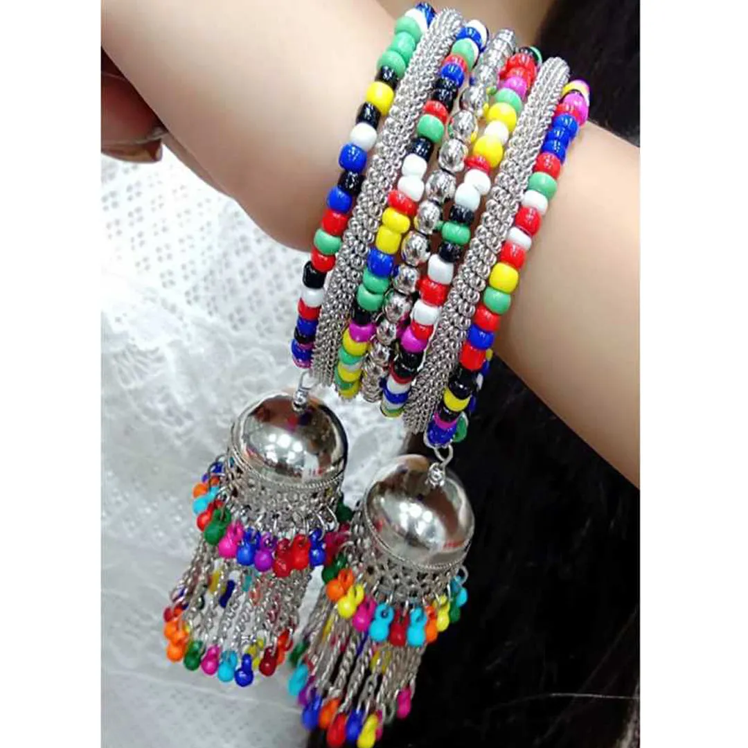 Combo of Silver Layered Jhumki and Hanging Bangle Bracelet