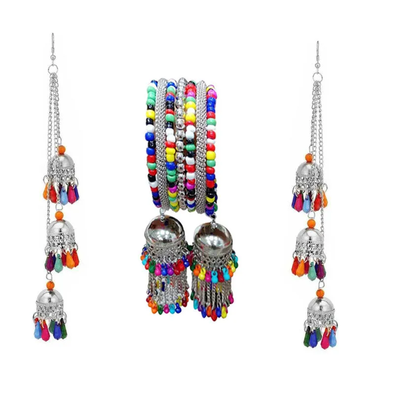 Combo of Silver Layered Jhumki and Hanging Bangle Bracelet