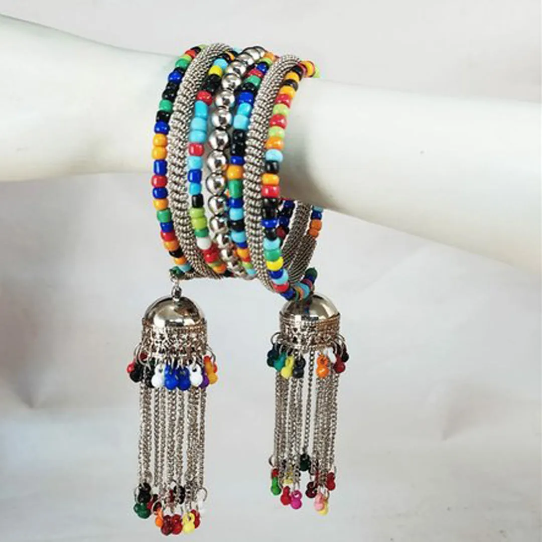 Combo of Silver Layered Jhumki and Hanging Bangle Bracelet