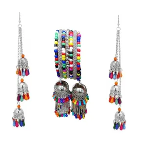 Combo of Silver Layered Jhumki and Hanging Bangle Bracelet