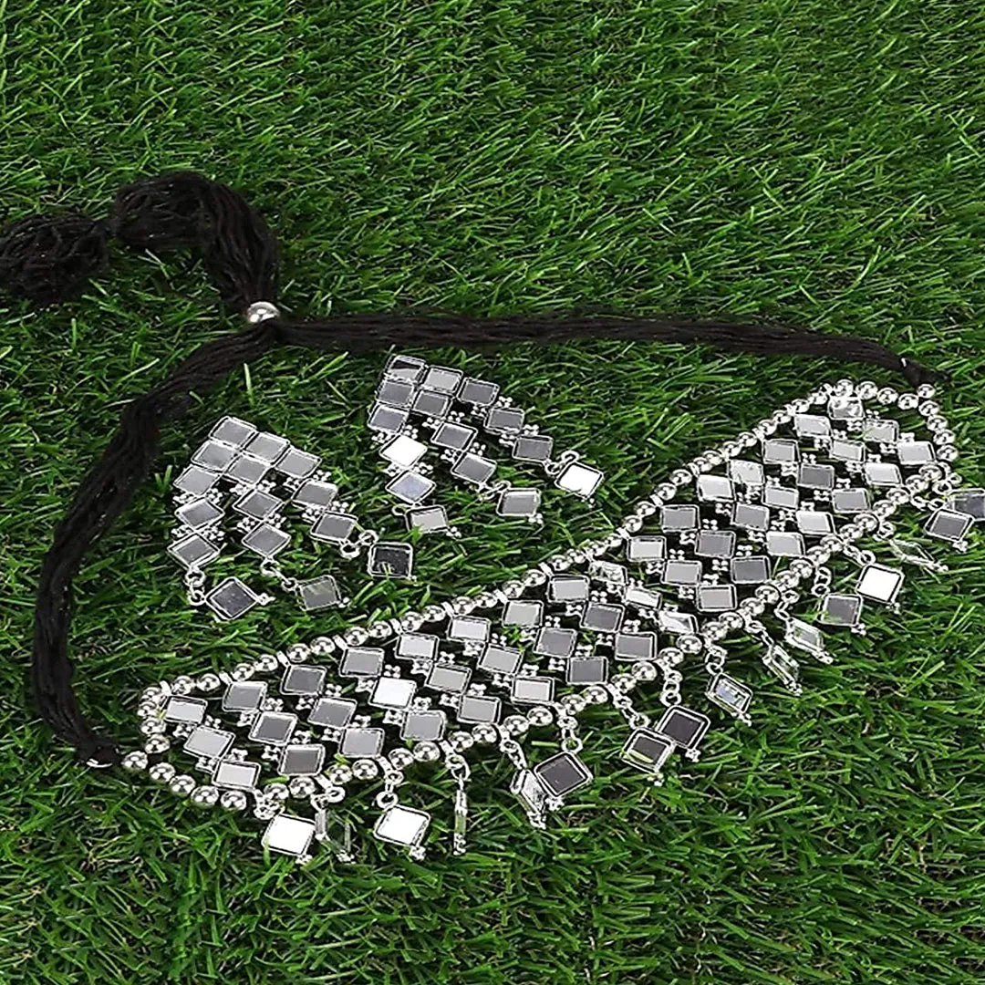 Combo of Silver Mirror Jewelry Set and Jhumki