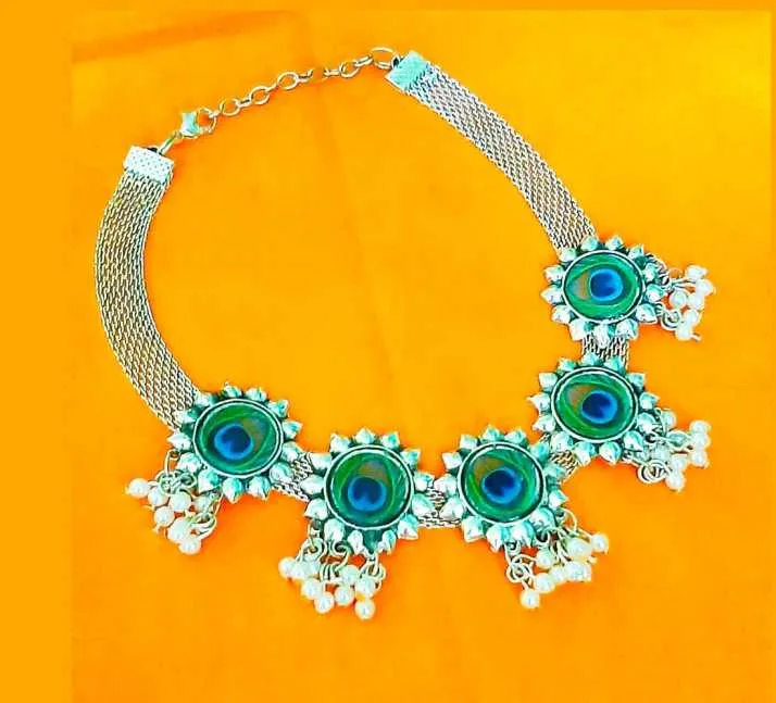 Combo of Silver Pearl Peacock Jewelry Set and Hoop Earrings