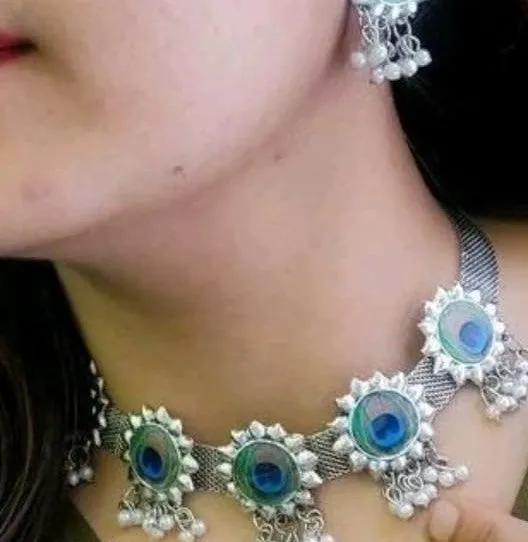 Combo of Silver Pearl Peacock Jewelry Set and Hoop Earrings