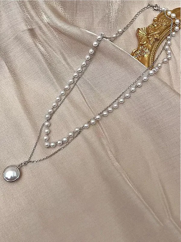 Combo Of Silver Pearl Pendant With Earring Set