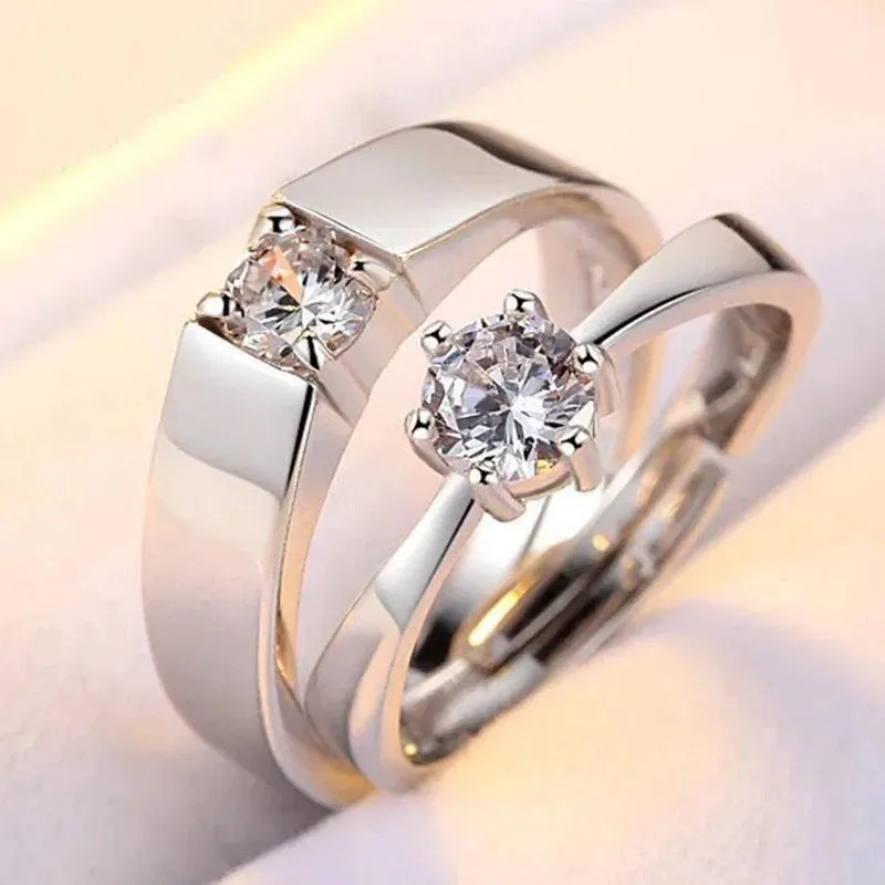 Combo of Silver Plated Stones Studded Adjustable Size Couple Ring Set