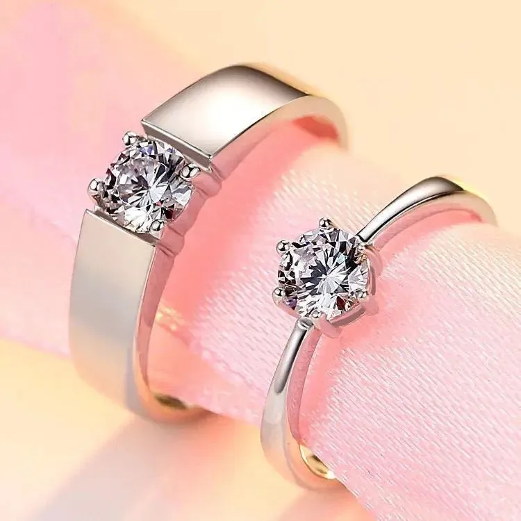 Combo of Silver Plated Stones Studded Adjustable Size Couple Ring Set