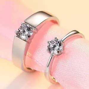 Combo of Silver Plated Stones Studded Adjustable Size Couple Ring Set