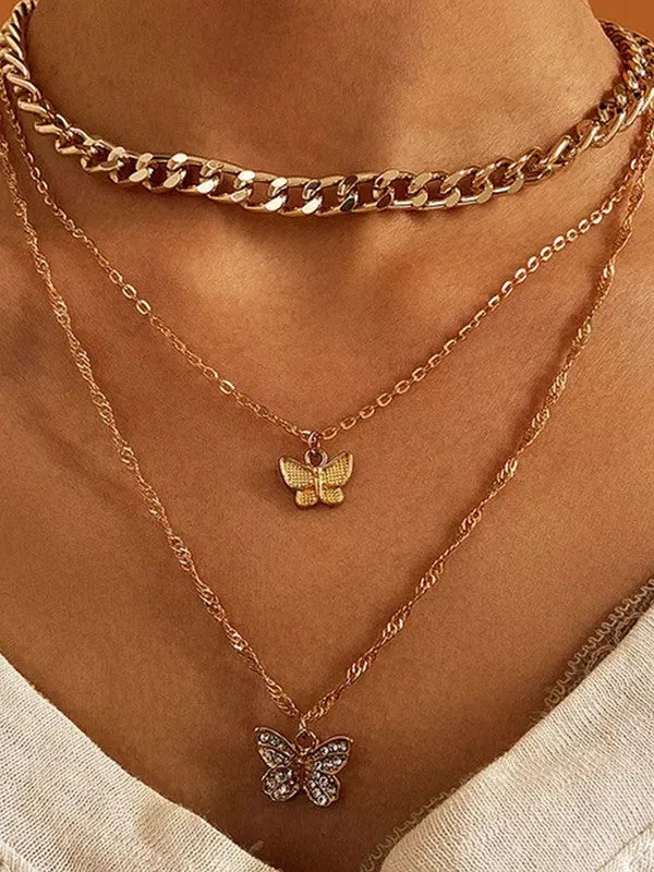 Combo Of Studded Butterfly Pendant With Earring Set