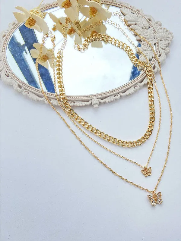 Combo Of Studded Butterfly Pendant With Earring Set