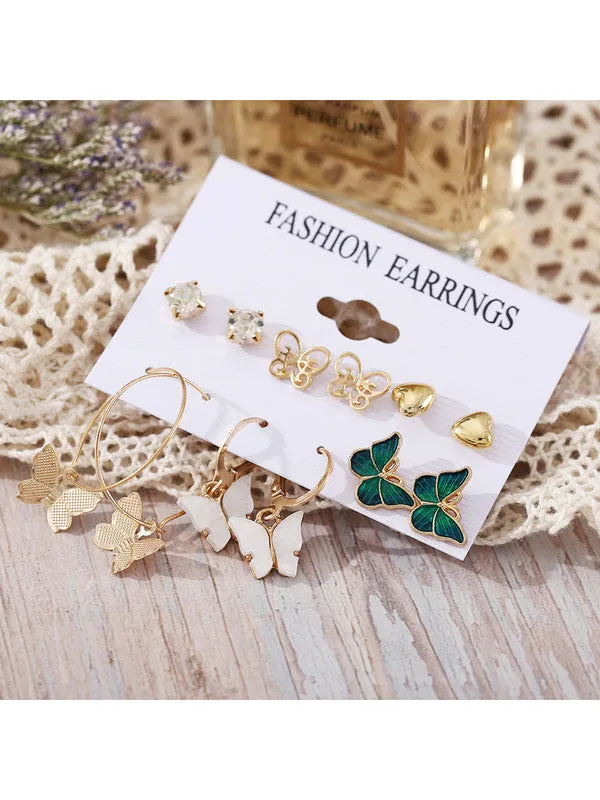 Combo Of Studded Butterfly Pendant With Earring Set