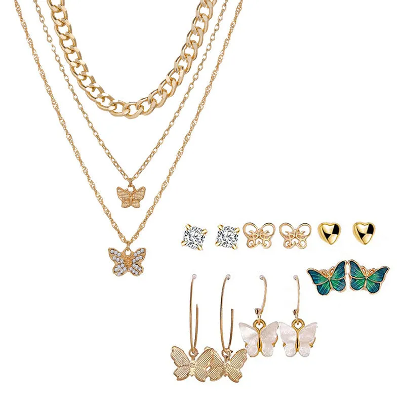 Combo Of Studded Butterfly Pendant With Earring Set