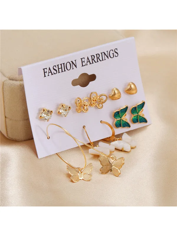 Combo Of Studded Butterfly Pendant With Earring Set