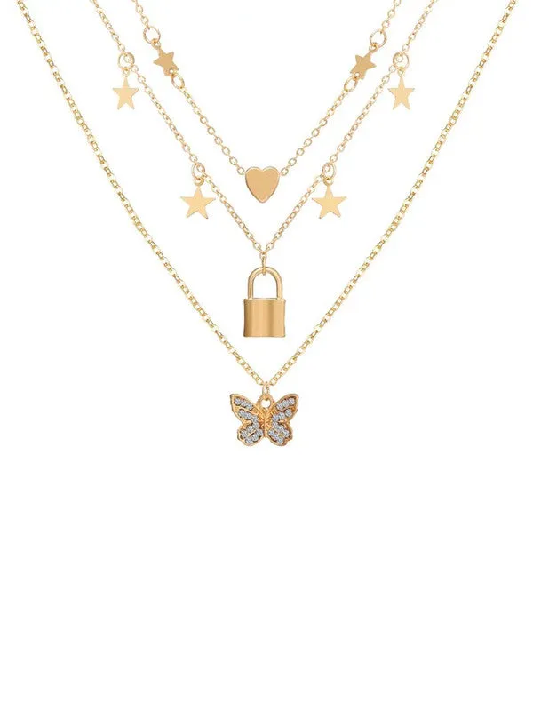 Combo Of Studded  Butterfly Pendant With Earring Set