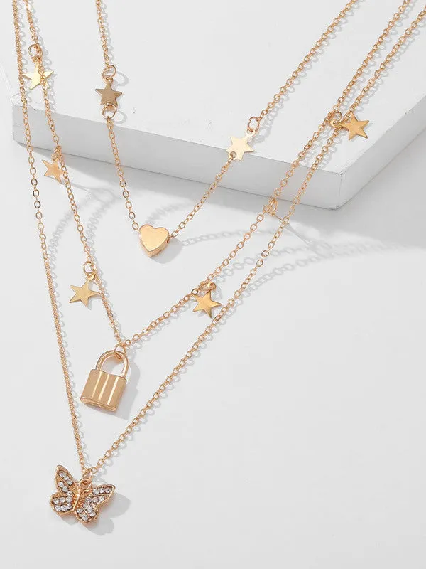 Combo Of Studded  Butterfly Pendant With Earring Set