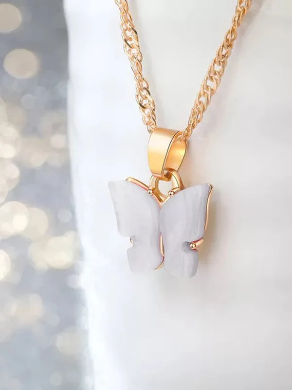 Combo Of White Butterfly Pendant With Earrings Set