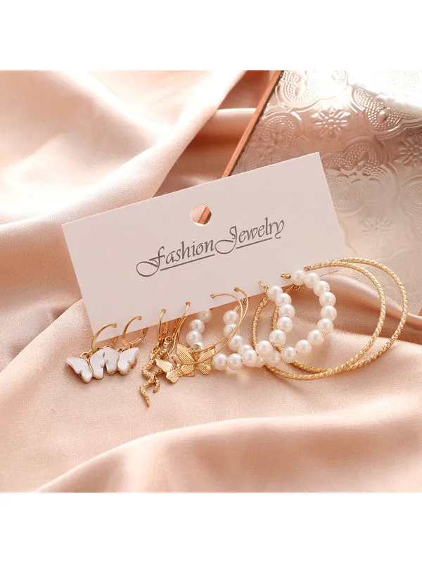 Combo Of White Butterfly Pendant With Earrings Set