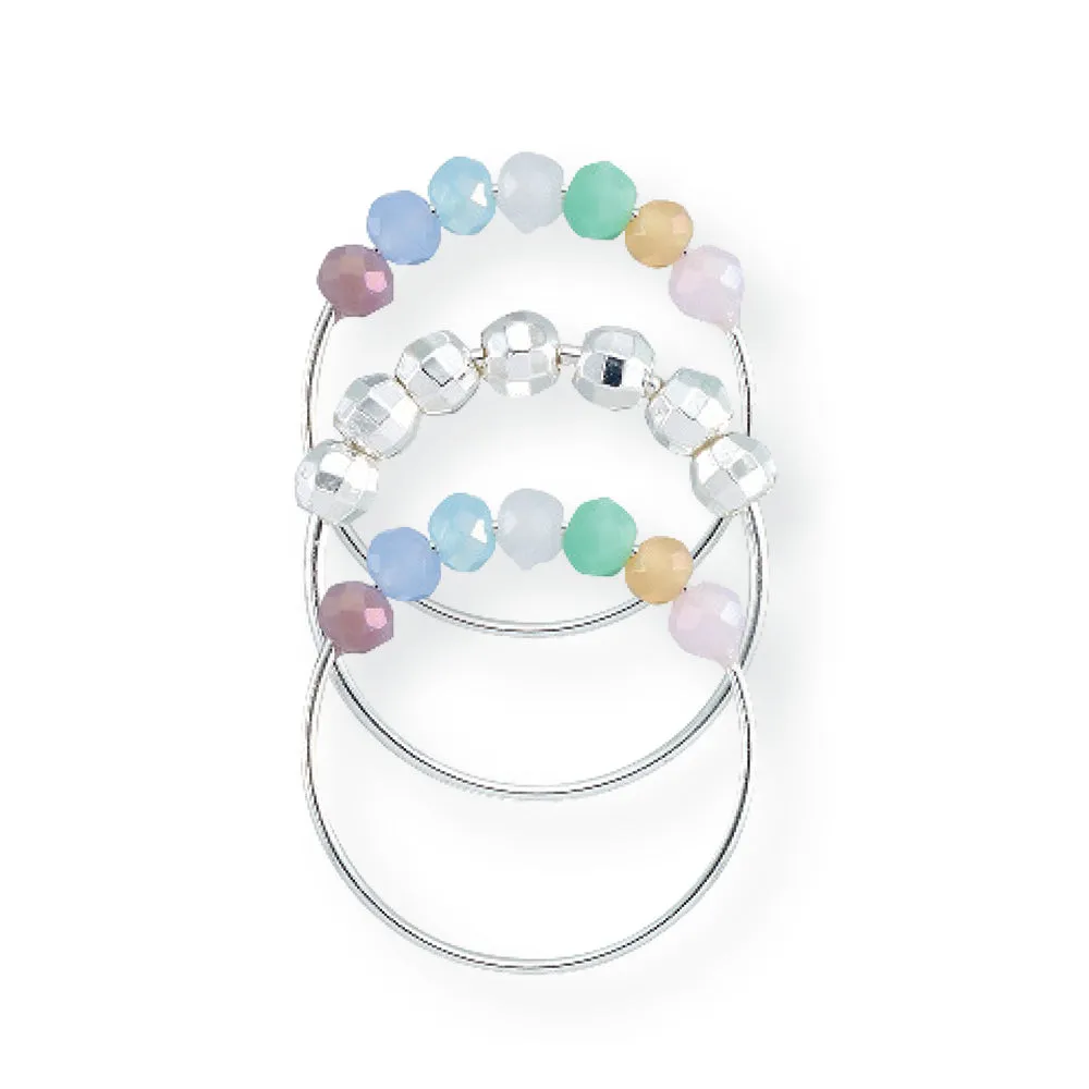 Crystal & Metal Bead Ring~ Set of 3 Rings