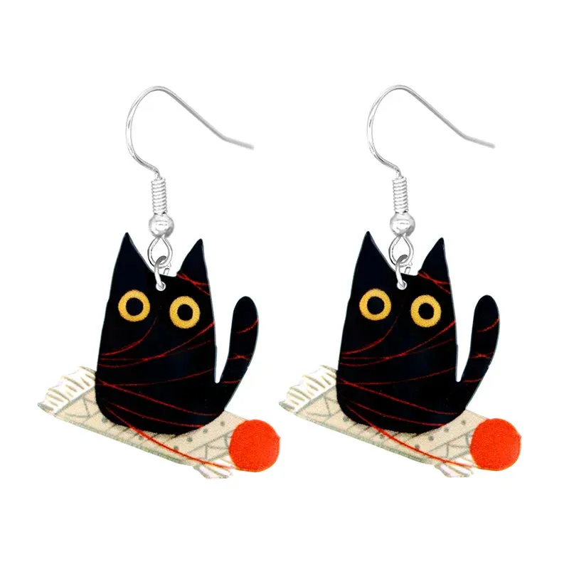 Cute Cat Design Dangle Earrings Acrylic Jewelry Adorable Gift For Women Girls Daily Casual Frog Bee Pig Hamster