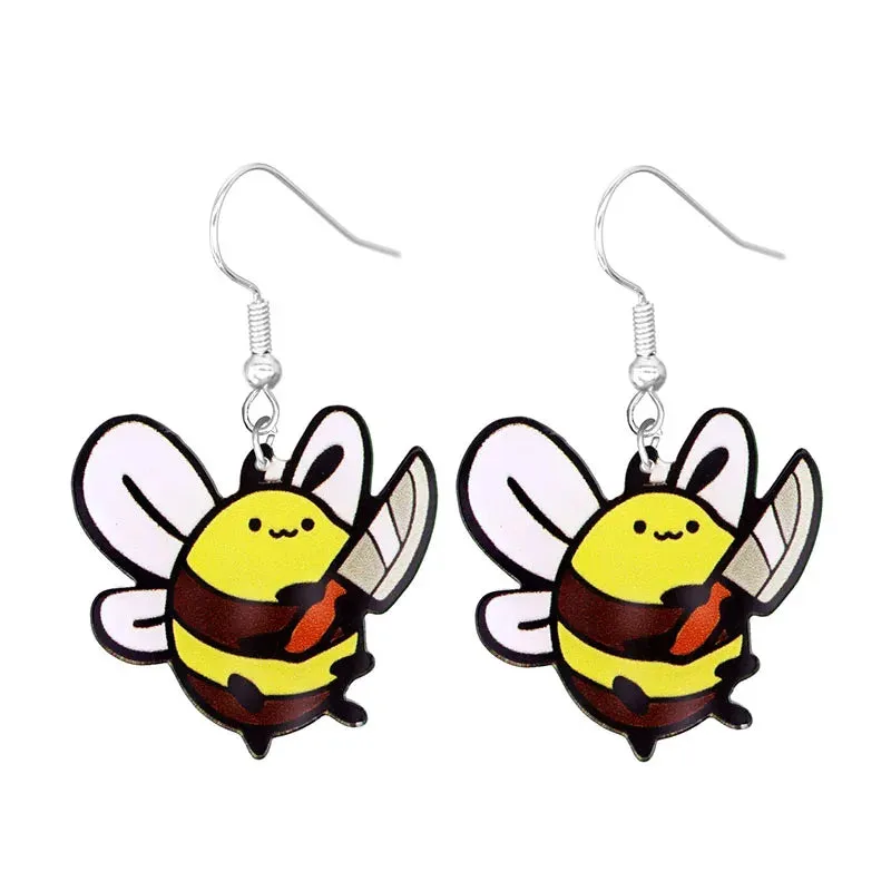 Cute Cat Design Dangle Earrings Acrylic Jewelry Adorable Gift For Women Girls Daily Casual Frog Bee Pig Hamster