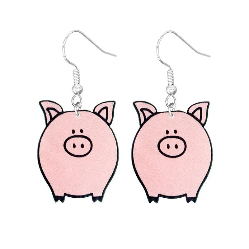 Cute Cat Design Dangle Earrings Acrylic Jewelry Adorable Gift For Women Girls Daily Casual Frog Bee Pig Hamster