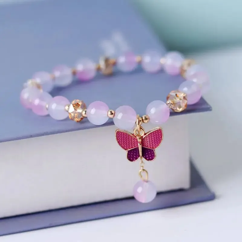 Cute Rhinestone Butterfly Charms Bracelet For Women Korean Fashion Crystal Beaded Bracelets Bridal Wedding Jewelry Travel Gift