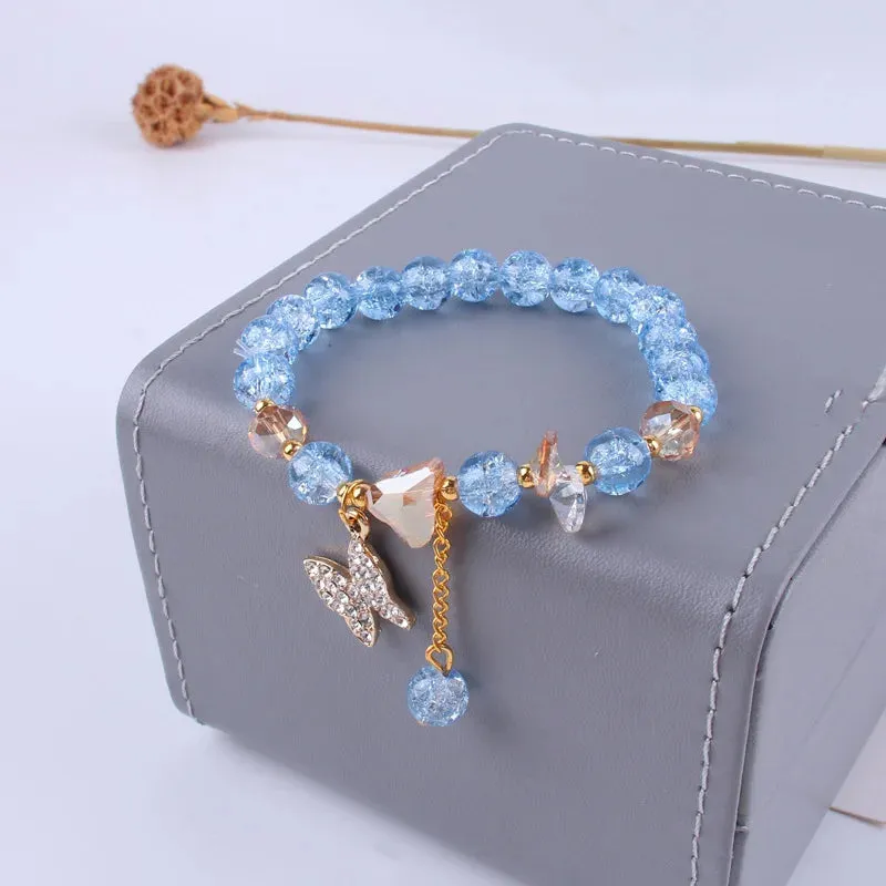 Cute Rhinestone Butterfly Charms Bracelet For Women Korean Fashion Crystal Beaded Bracelets Bridal Wedding Jewelry Travel Gift