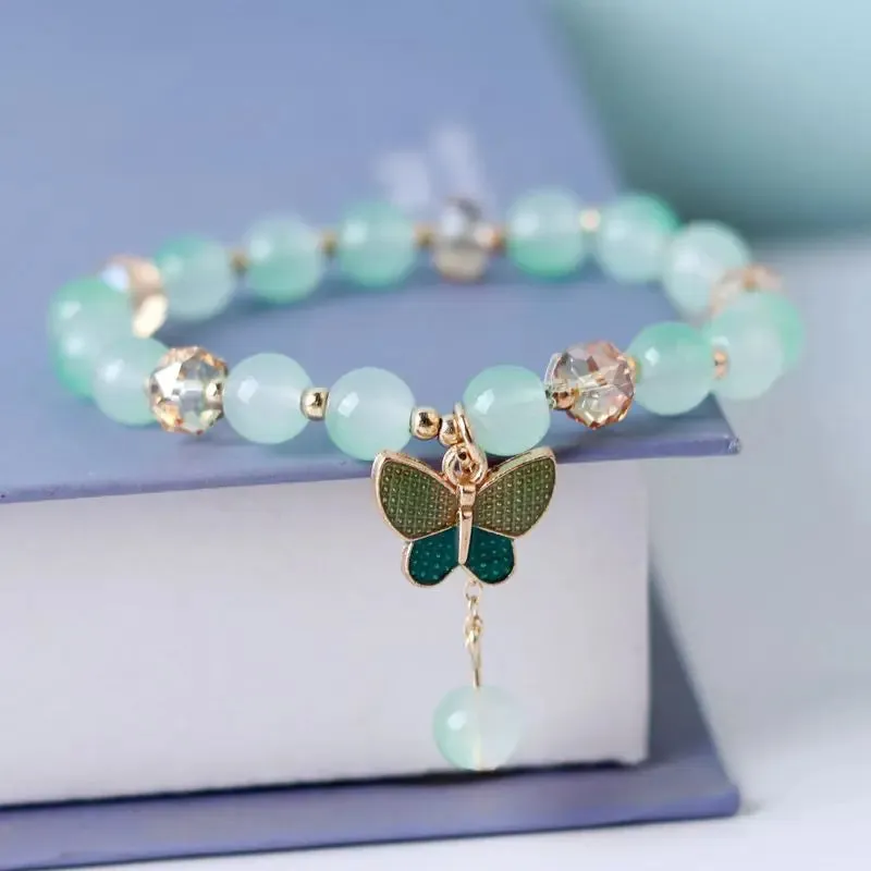 Cute Rhinestone Butterfly Charms Bracelet For Women Korean Fashion Crystal Beaded Bracelets Bridal Wedding Jewelry Travel Gift